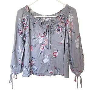 ASTR The Label Womens Floral Boho Long Sleeve Top Size XS Gray Off Shoulder